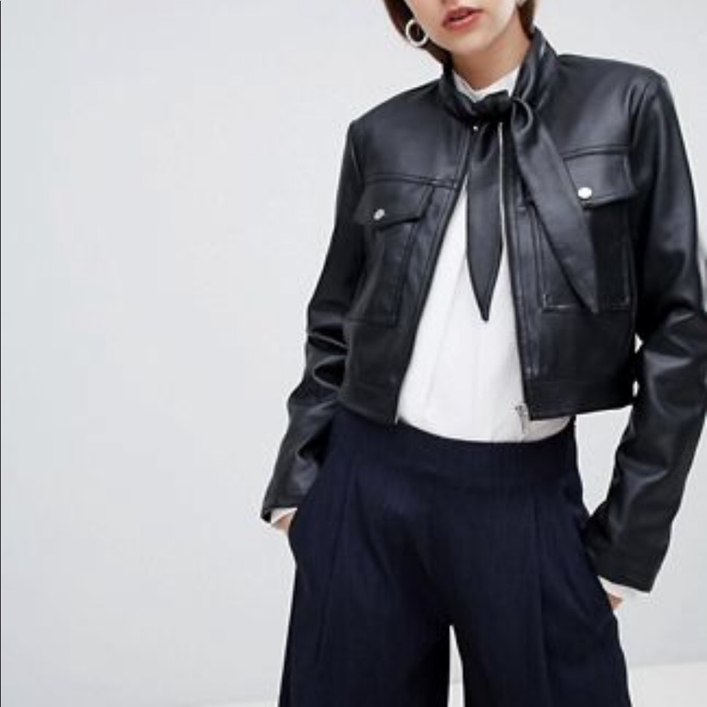 ASOS tie front leather look jacket NWOT